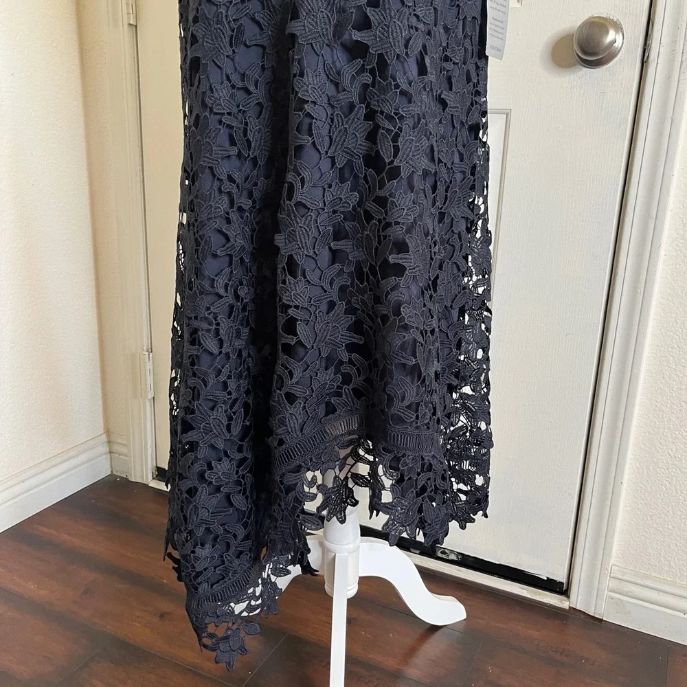 New Eliza‎ J Women Asymmetric Hem Mock Neck Lace Dress size 18 Navy Cocktail - Picture 16 of 16